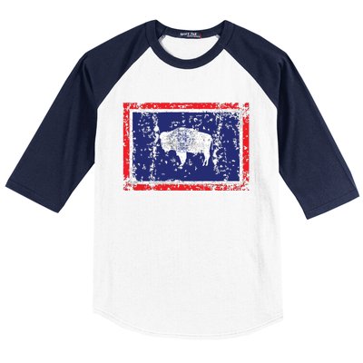 State Of Wyoming Flag Vintage Baseball Sleeve Shirt