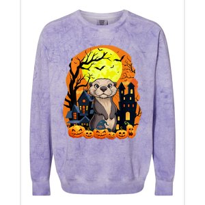 Sea Otter With Pumpkins Funny Scary Halloween Party Colorblast Crewneck Sweatshirt