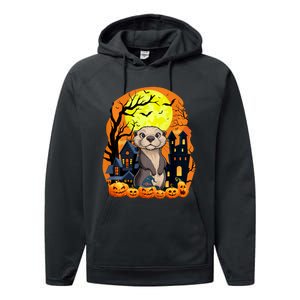 Sea Otter With Pumpkins Funny Scary Halloween Party Performance Fleece Hoodie