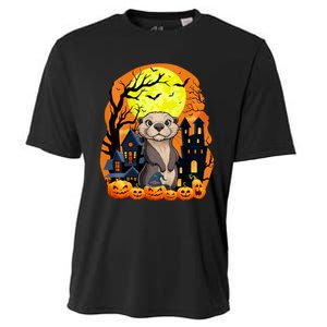 Sea Otter With Pumpkins Funny Scary Halloween Party Cooling Performance Crew T-Shirt