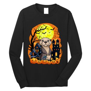 Sea Otter With Pumpkins Funny Scary Halloween Party Long Sleeve Shirt