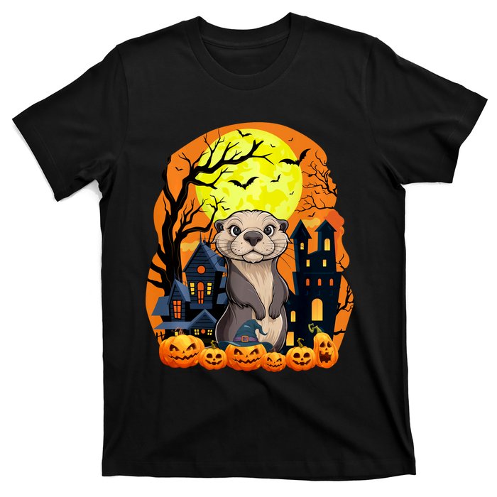 Sea Otter With Pumpkins Funny Scary Halloween Party T-Shirt