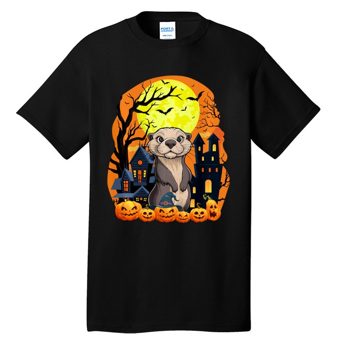 Sea Otter With Pumpkins Funny Scary Halloween Party Tall T-Shirt