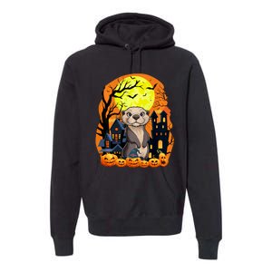 Sea Otter With Pumpkins Funny Scary Halloween Party Premium Hoodie