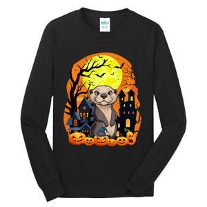 Sea Otter With Pumpkins Funny Scary Halloween Party Tall Long Sleeve T-Shirt