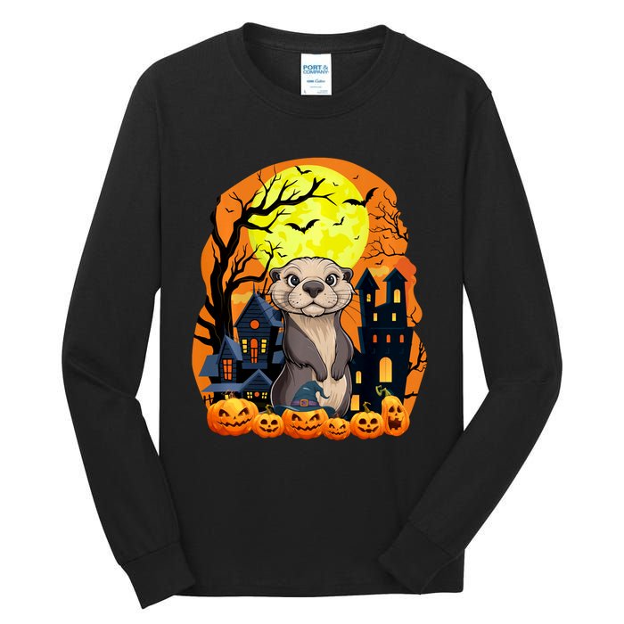 Sea Otter With Pumpkins Funny Scary Halloween Party Tall Long Sleeve T-Shirt