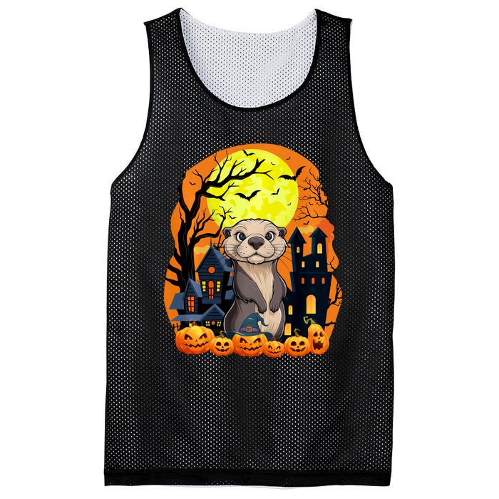 Sea Otter With Pumpkins Funny Scary Halloween Party Mesh Reversible Basketball Jersey Tank