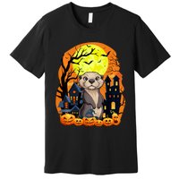 Sea Otter With Pumpkins Funny Scary Halloween Party Premium T-Shirt