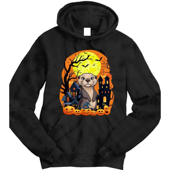 Sea Otter With Pumpkins Funny Scary Halloween Party Tie Dye Hoodie