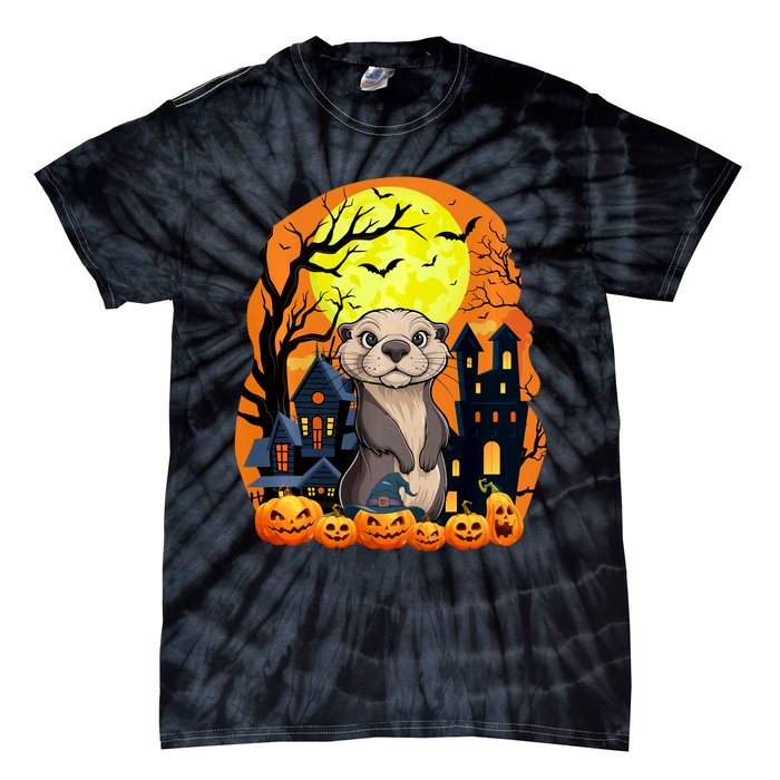 Sea Otter With Pumpkins Funny Scary Halloween Party Tie-Dye T-Shirt