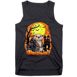 Sea Otter With Pumpkins Funny Scary Halloween Party Tank Top