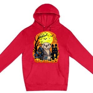 Sea Otter With Pumpkins Funny Scary Halloween Party Premium Pullover Hoodie