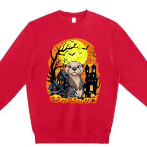 Sea Otter With Pumpkins Funny Scary Halloween Party Premium Crewneck Sweatshirt