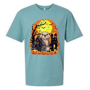 Sea Otter With Pumpkins Funny Scary Halloween Party Sueded Cloud Jersey T-Shirt