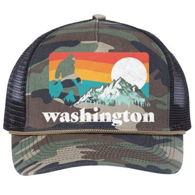 State Of Washington Pacific Northwest Bigfoot Mountain Retro Rope Trucker Hat Cap