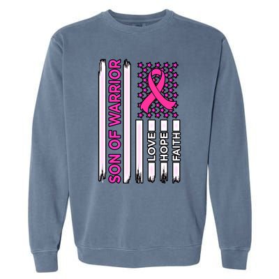 Son Of Warrior Usa Flag Breast Cancer Awareness Pink Graphic Gift Garment-Dyed Sweatshirt