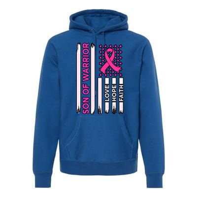 Son Of Warrior Usa Flag Breast Cancer Awareness Pink Graphic Gift Premium Hoodie