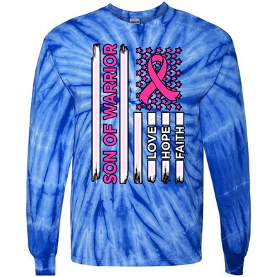 Son Of Warrior Usa Flag Breast Cancer Awareness Pink Graphic Gift Tie-Dye Long Sleeve Shirt