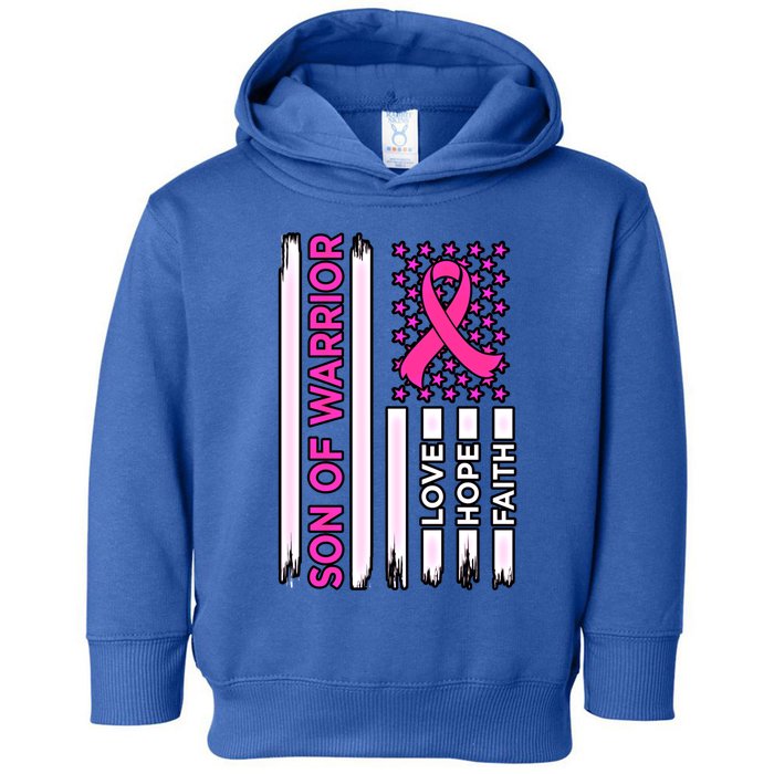 Son Of Warrior Usa Flag Breast Cancer Awareness Pink Graphic Gift Toddler Hoodie