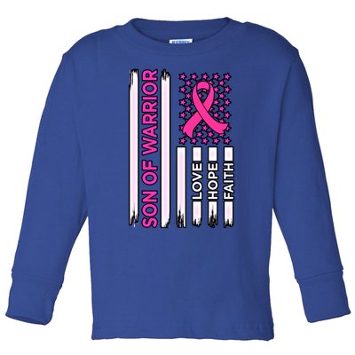 Son Of Warrior Usa Flag Breast Cancer Awareness Pink Graphic Gift Toddler Long Sleeve Shirt