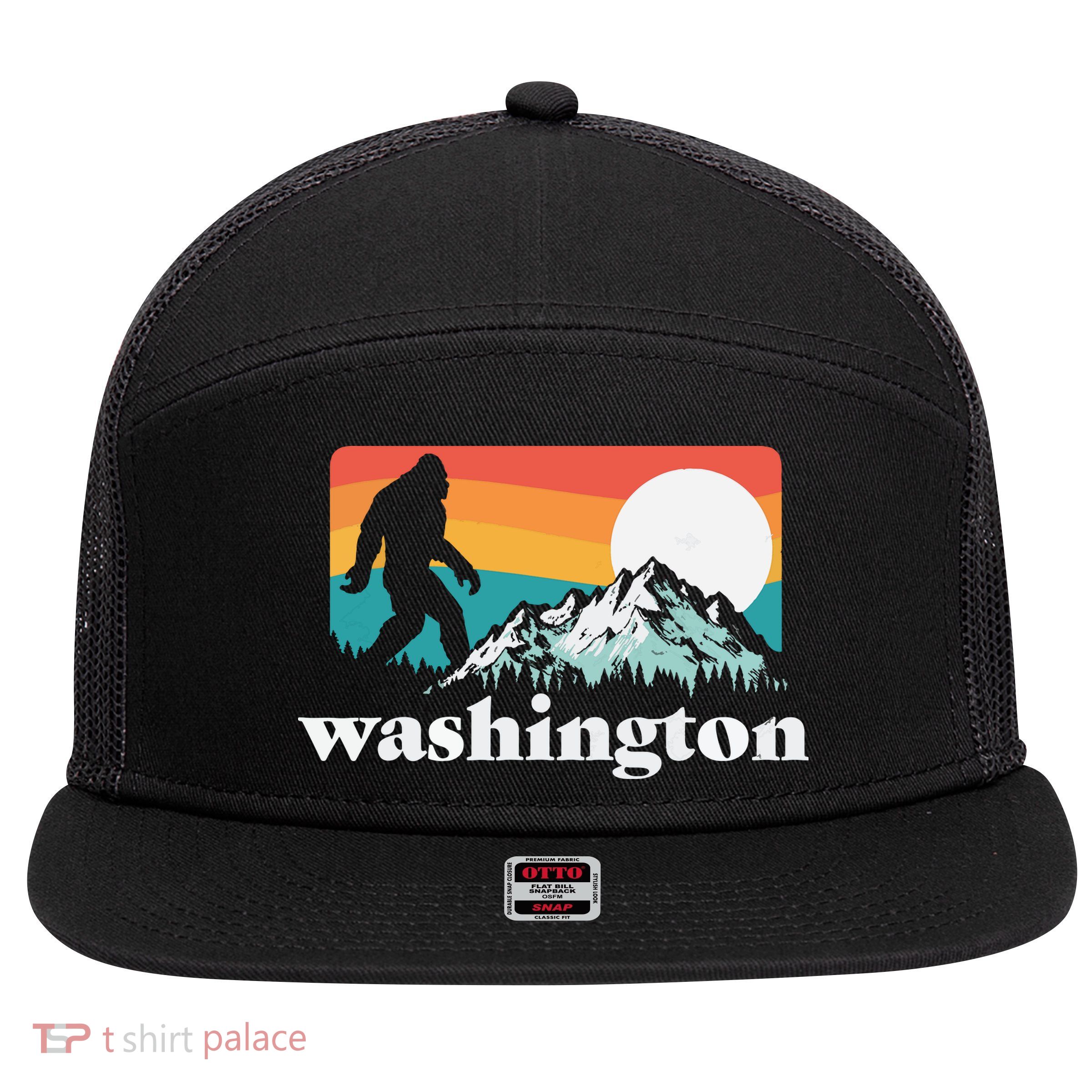 State Of Washington Pacific Northwest Bigfoot Mountain 7 Panel Mesh Trucker Snapback Hat