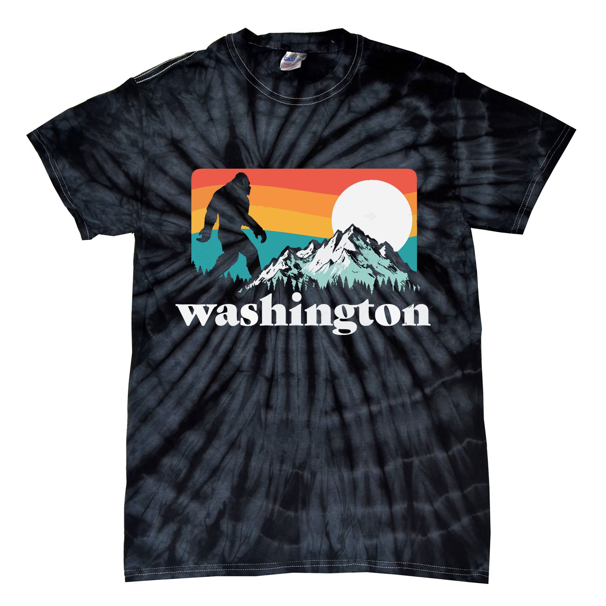 State Of Washington Pacific Northwest Bigfoot Mountain Tie-Dye T-Shirt