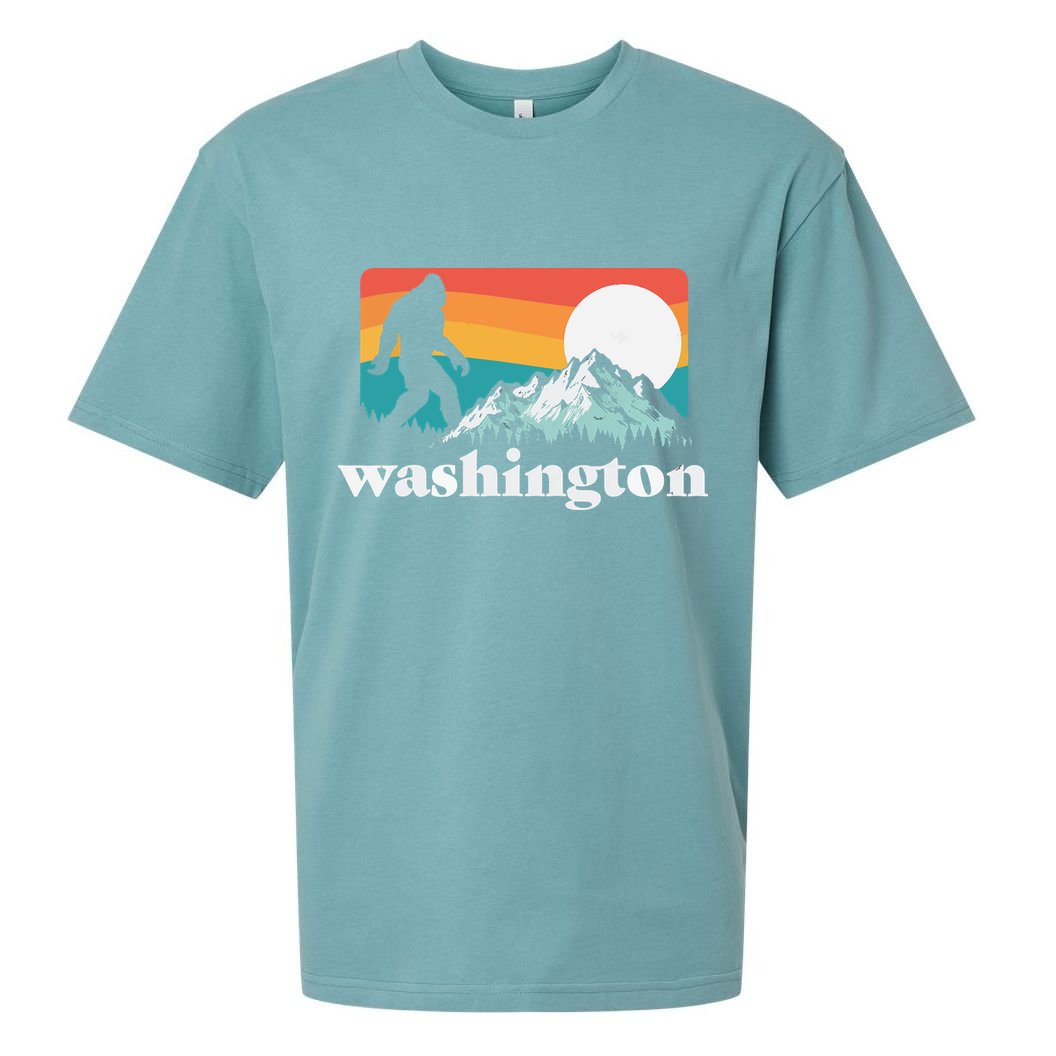 State Of Washington Pacific Northwest Bigfoot Mountain Sueded Cloud Jersey T-Shirt