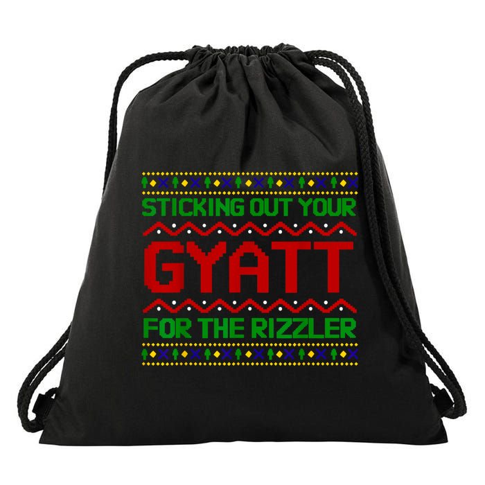 Sticking Out Your Gyatt For The Rizzler Christmas Irony Meme Drawstring Bag