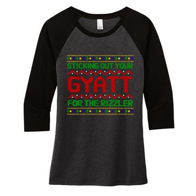 Sticking Out Your Gyatt For The Rizzler Christmas Irony Meme Women's Tri-Blend 3/4-Sleeve Raglan Shirt