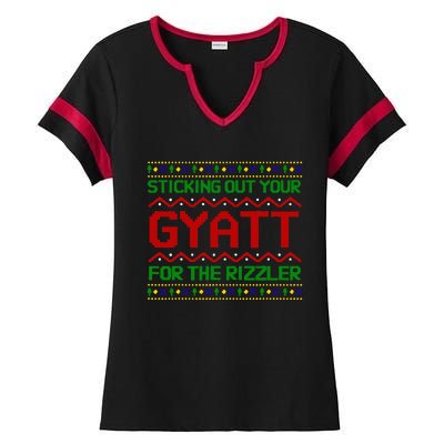 Sticking Out Your Gyatt For The Rizzler Christmas Irony Meme Ladies Halftime Notch Neck Tee