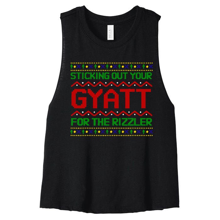 Sticking Out Your Gyatt For The Rizzler Christmas Irony Meme Women's Racerback Cropped Tank