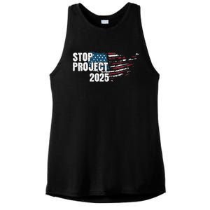 Stop Project 2025 Anti Trump American Flag Ladies PosiCharge Tri-Blend Wicking Tank