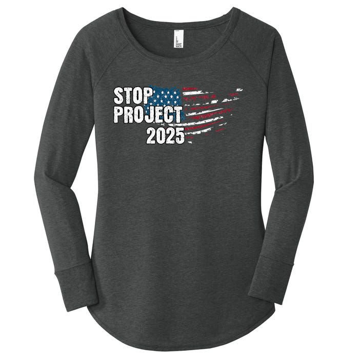 Stop Project 2025 Anti Trump American Flag Women's Perfect Tri Tunic Long Sleeve Shirt