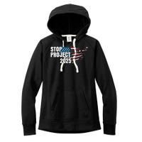 Stop Project 2025 Anti Trump American Flag Women's Fleece Hoodie