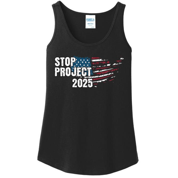 Stop Project 2025 Anti Trump American Flag Ladies Essential Tank