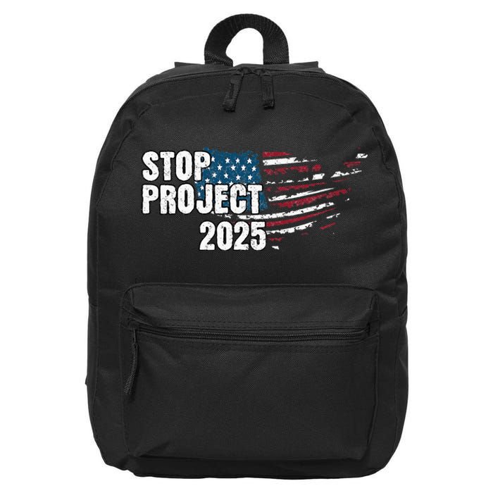 Stop Project 2025 Anti Trump American Flag 16 in Basic Backpack