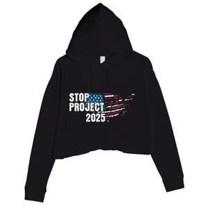 Stop Project 2025 Anti Trump American Flag Crop Fleece Hoodie