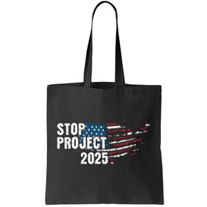 Stop Project 2025 Anti Trump American Flag Tote Bag