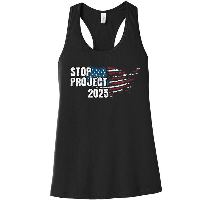 Stop Project 2025 Anti Trump American Flag Women's Racerback Tank