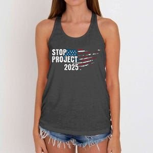 Stop Project 2025 Anti Trump American Flag Women's Knotted Racerback Tank