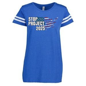 Stop Project 2025 Anti Trump American Flag Enza Ladies Jersey Football T-Shirt