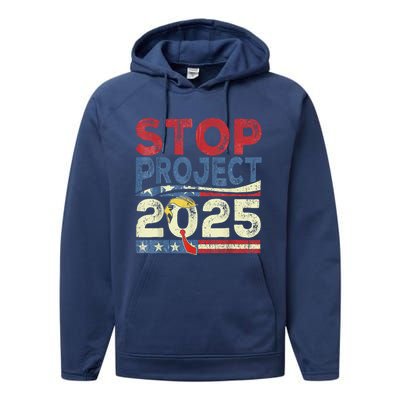 Stop Project 2025 Funny Retro Vintage Performance Fleece Hoodie