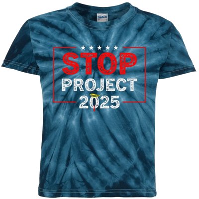 Stop Project 2025 Anti Trump Kids Tie-Dye T-Shirt