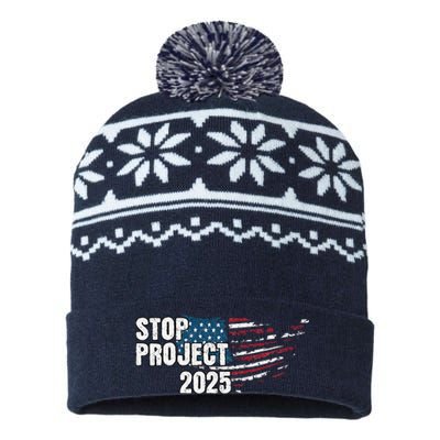 Stop Project 2025 Anti Trump American Flag USA-Made Snowflake Beanie