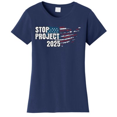 Stop Project 2025 Anti Trump American Flag Women's T-Shirt