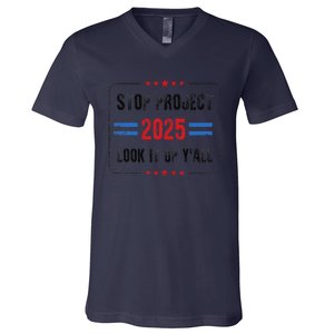 Stop Project 2025 Pro Democracy Anti Trump Election 2024 V-Neck T-Shirt