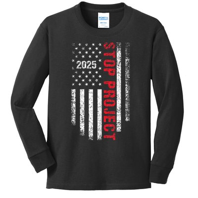 Stop Project 2025 Flag Usa Election 2024 American Flag Cool Kids Long Sleeve Shirt