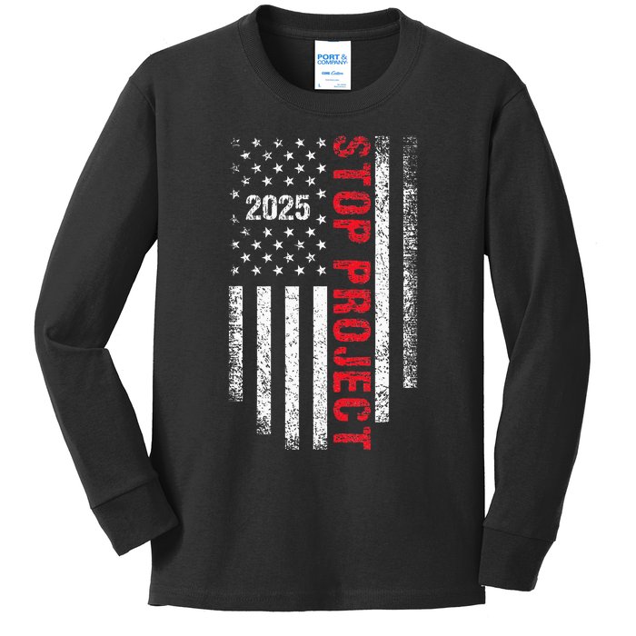 Stop Project 2025 Flag Usa Election 2024 American Flag Cool Kids Long Sleeve Shirt