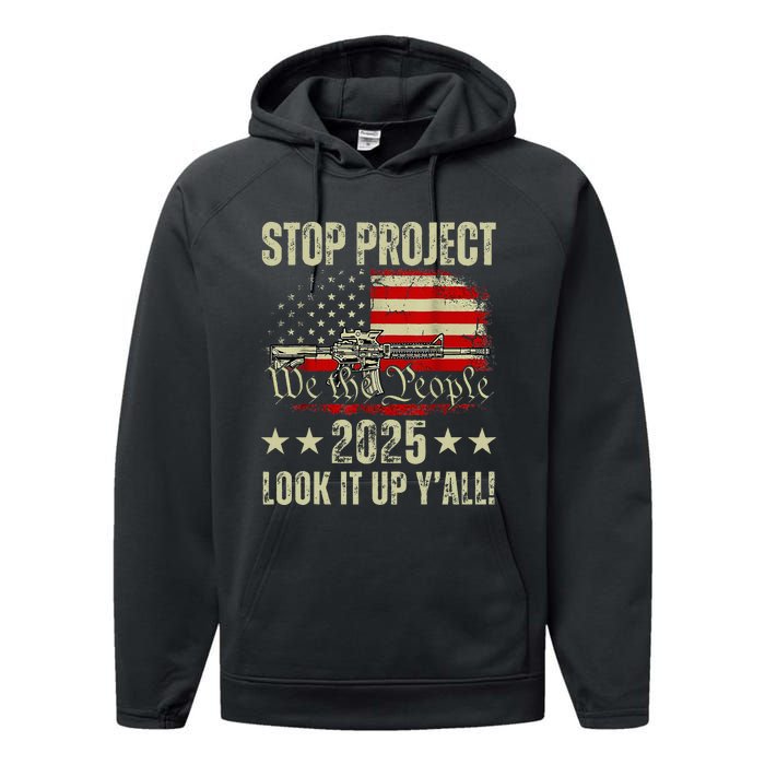 Stop Project 2025 Look It Up Y’All Vintage American Flag Performance Fleece Hoodie