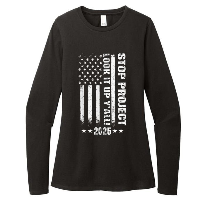 Stop Project 2025 Look It Up Y’All Vintage American Flag Womens CVC Long Sleeve Shirt